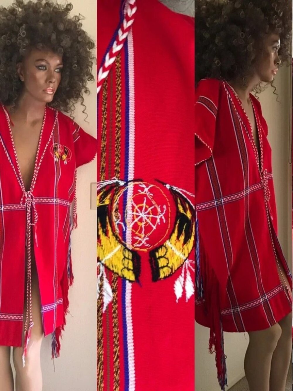 Vintage southwestern Aztec Boho fringe Shofar blanket style festival jacket